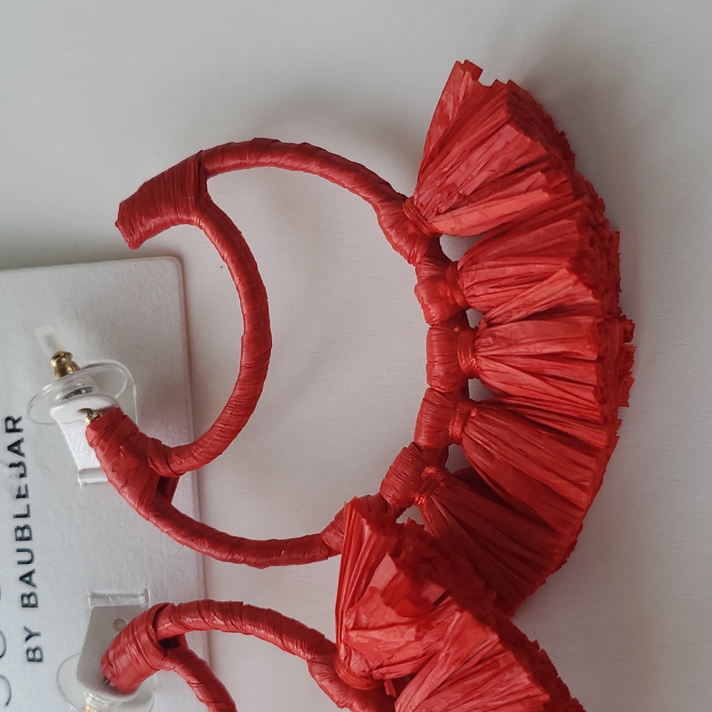 BaubleBar Red Tassel Hoop Earrings - Picture 3 of 4